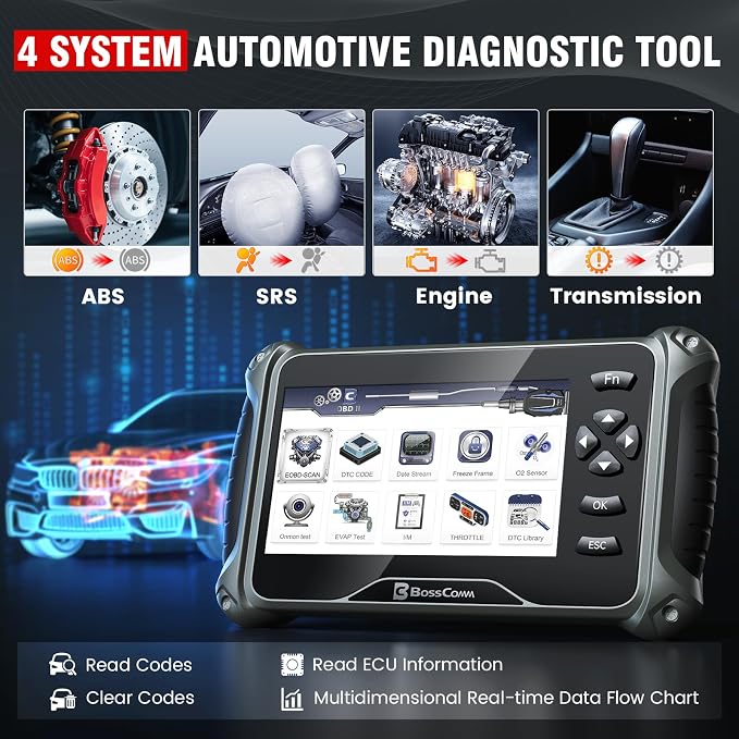 BOSSCOMM IF740 OBD2 Scanner, 4 Systems ABS/SRS/Transmission/Check Engine Code - Image 2