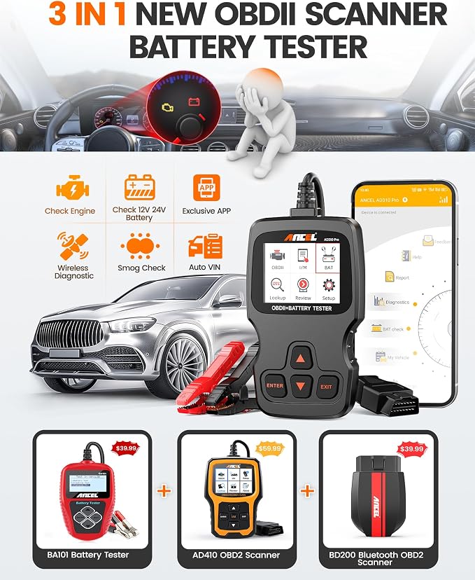 ANCEL AD310 Pro OBD2 Scanner Diagnostic Tool & Car Battery Tester & Bluetooth - Image 3