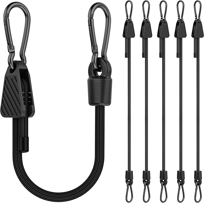 Adjustable Bungee Cords with Hooks, 6 Pack Heavy Duty Outdoor Carabiner Bungee by Rugtol