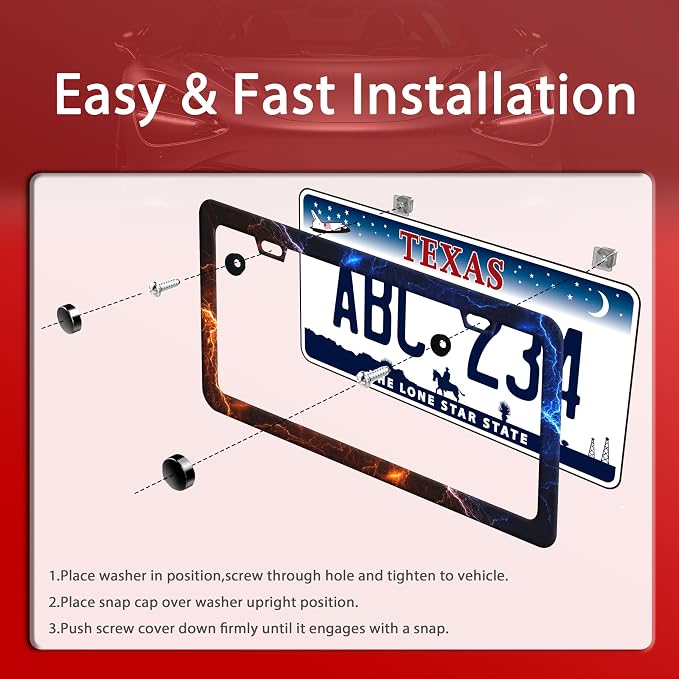 Red and Blue Lightning License Plate Frame Funny License Plate Frames Stainless - Image 3
