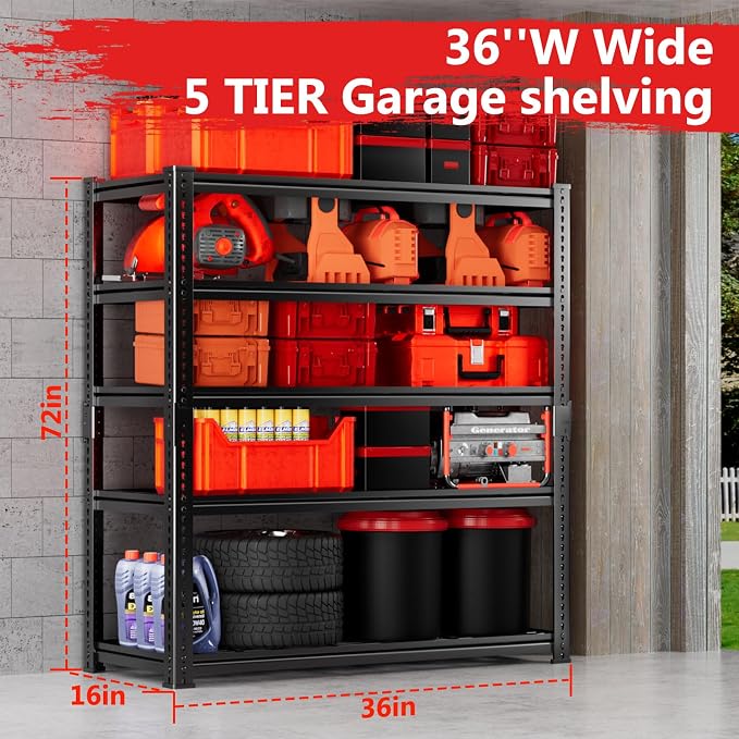 Storage Shelves 2PCS, Garage Shelving Heavy Duty 2400LBS Capacity, 5 Tier - Image 7