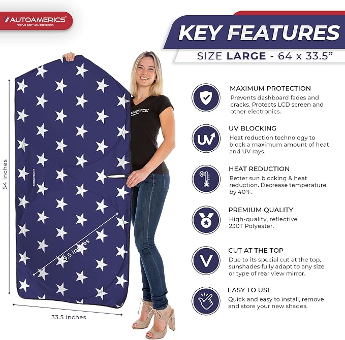 Autoamerics 1-Piece Windshield Sun Shade American Stars Flag USA Patriotic - Image 2
