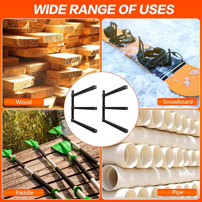 3-Tiered Collapsible Wall Mount Lumber Storage Metal Rack, 3-Level Foldable - Image 5