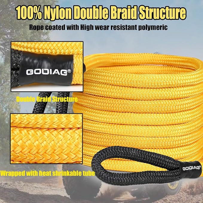 GODIAG 1"×20ft Kinetic Recovery Rope Heavy Duty Energy Tow Rope - Image 3