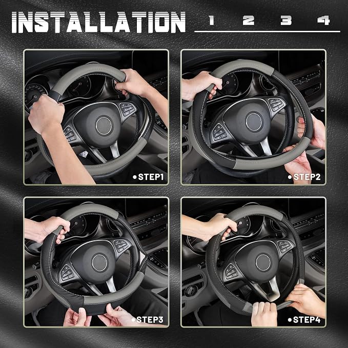 SEG Direct Black and Gray Microfiber Auto Car Steering Wheel Cover Universal 15 - Image 7