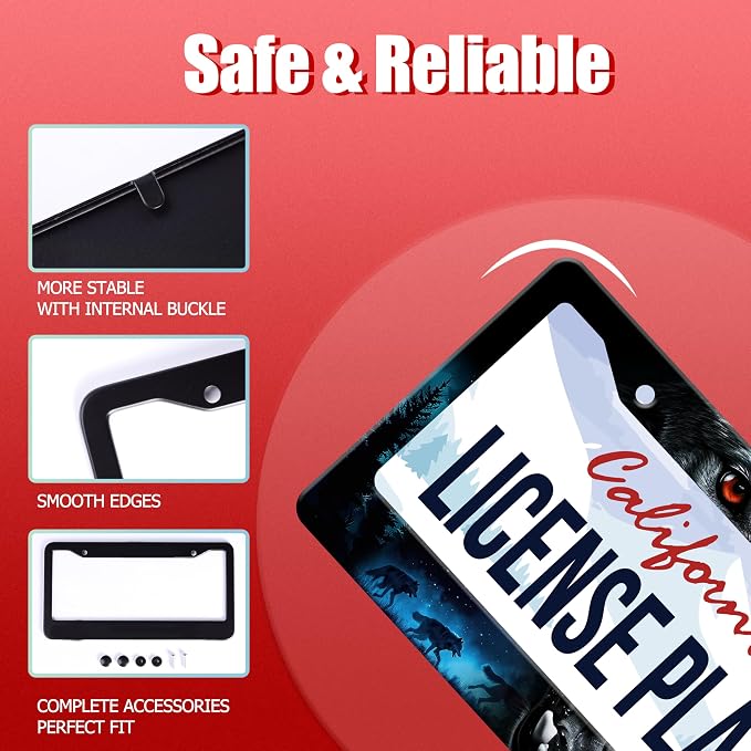 Personalized License Plate Frame Wolf Howling Stainless Steel Accessory Night - Image 3