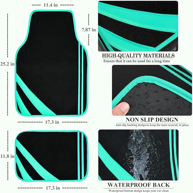 CAR PASS Mint Green Edge Leather Car Floor Mats, Universal Car Mats - Image 2
