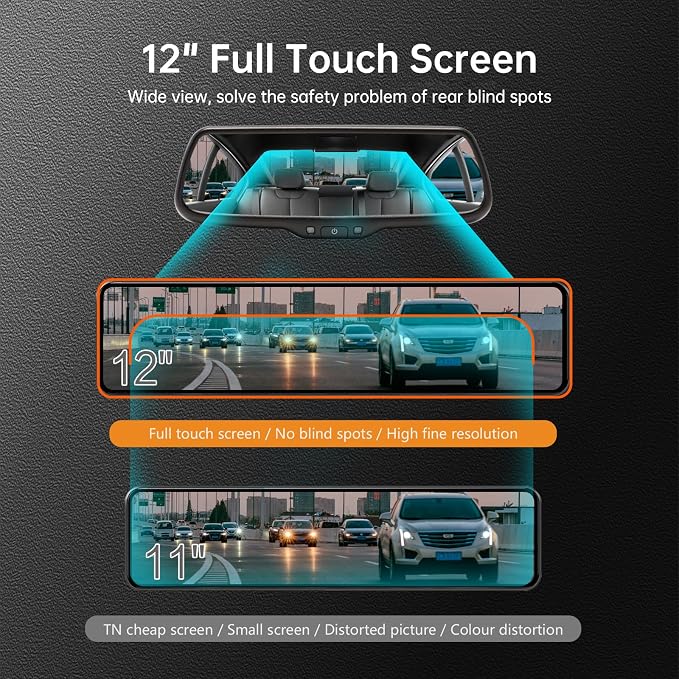 12" 4K UHD Mirror Dash Cam Front and Rear - Image 5