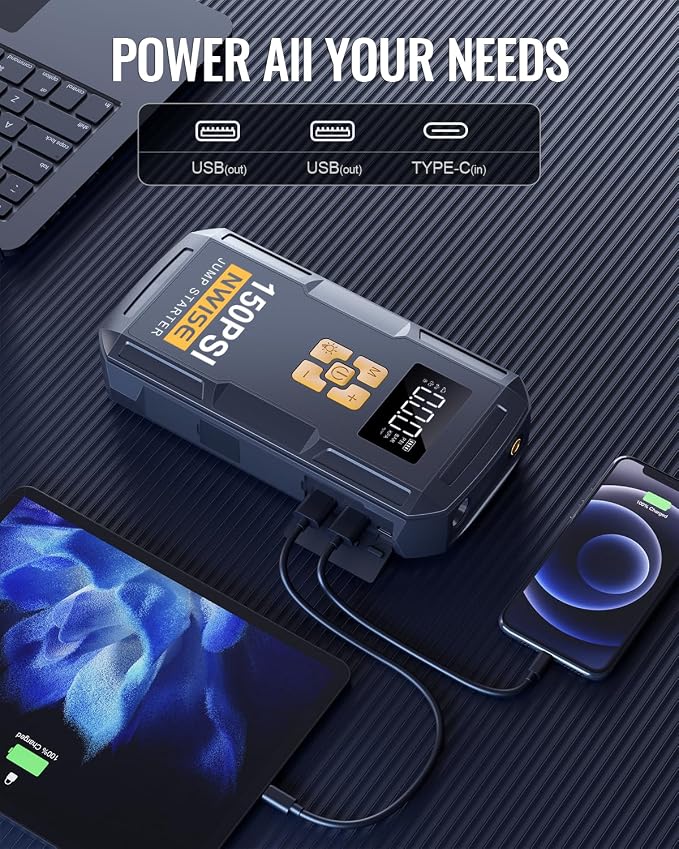 Portable Car Jump Starter with Air Compressor, 150PSI Jump Box Battery Pack - Image 8