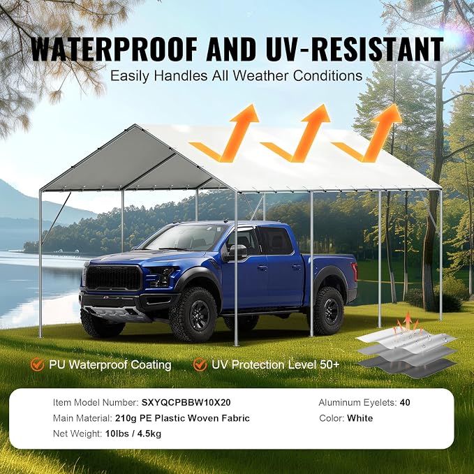 VEVOR 10x20' Canopy Replacement Cover Heavy Duty, Carport Garage Top Tent - Image 3