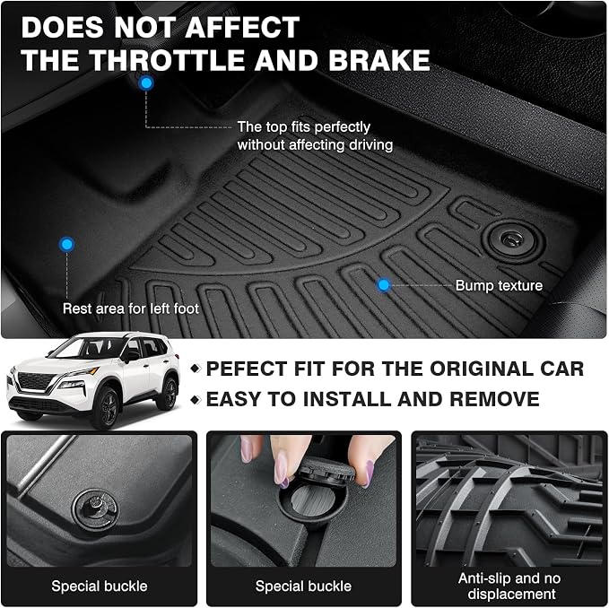 Powerty Floor Mats for 2021-2023 2024 2025 Nissan Rogue Accessories All Weather - Image 4