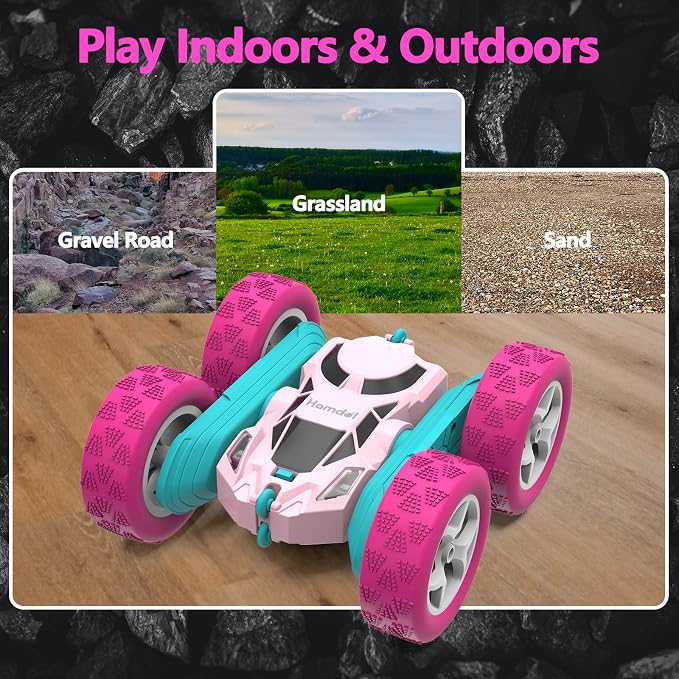 Remote Control Car for Girls Pink RC Car Double Sided 360°Flip Stunt Car - Image 7