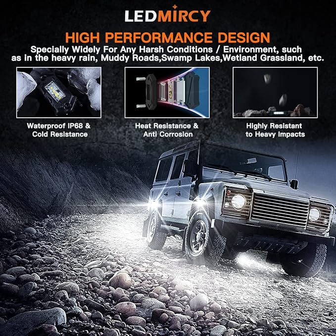 White Rock Lights, LEDMIRCY R3 Pure White LED Rock Lights Kit 16PCS - Image 3