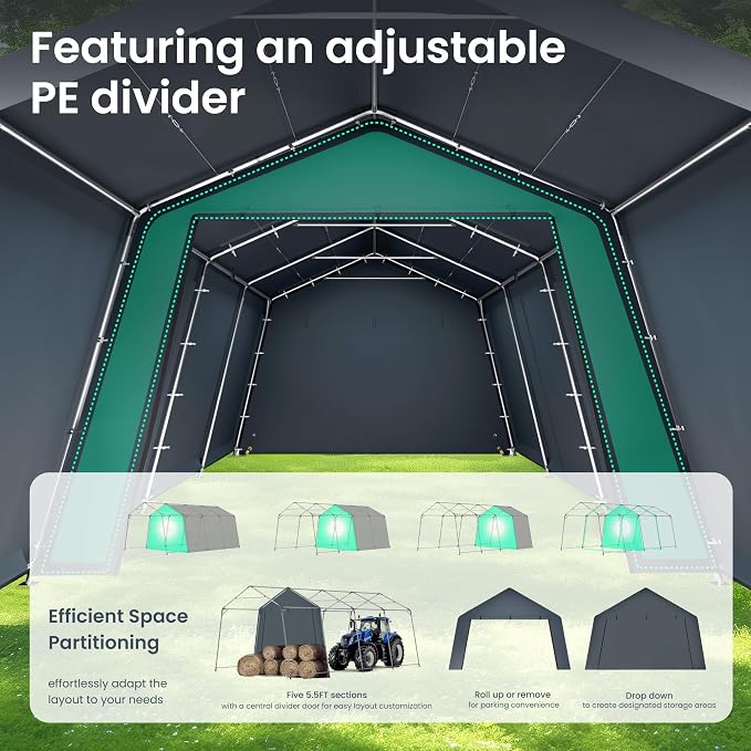 PHI VILLA 13'X22'X9.6' Outdoor Portable Storage Shelter Shed Garage - Image 8