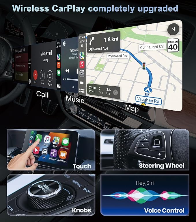 CarPlay Wireless Adapter, Plug-and-Play, Supports CarPlay+Android Auto - Image 2