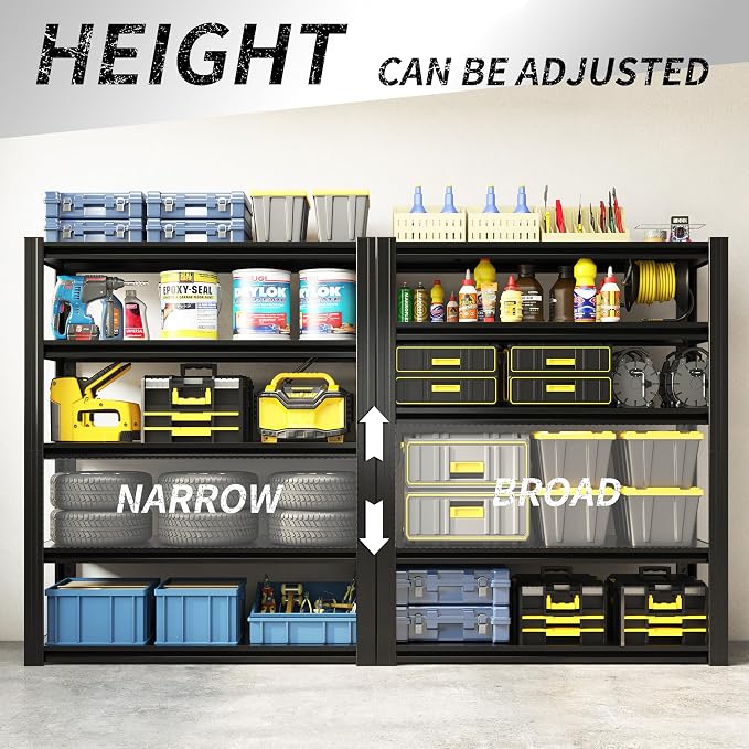 72" H Garage Shelving 2500 LBS Heavy Duty Storage Shelves, Adjustable 5 Tier - Image 5