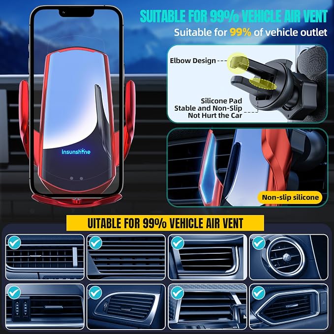 Wireless Car Charger, MAX 15W Fast Charging Auto Clamping, Sensing Phone Holder - Image 6