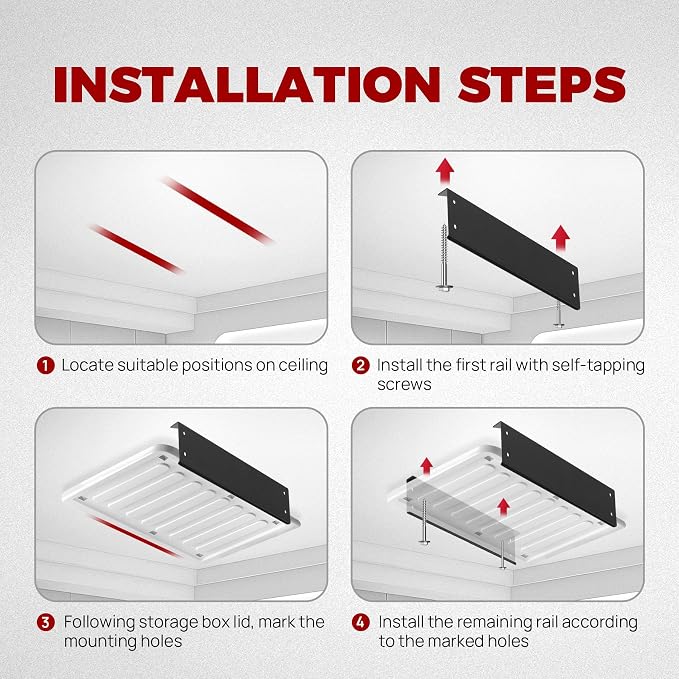 Overhead Garage Storage Rack System – Heavy-Duty Adjustable Ceiling Rails - Image 4