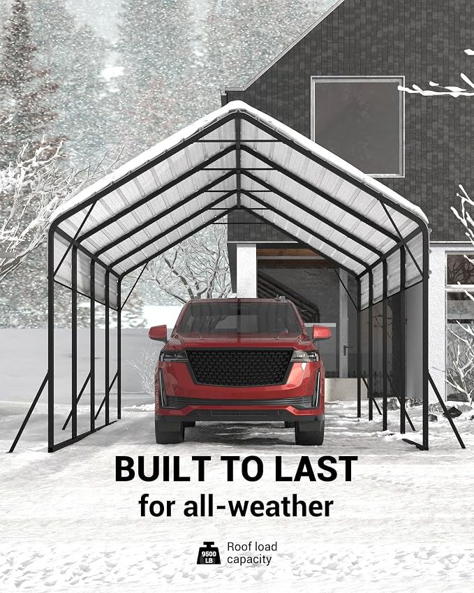 13'x21'x11' Oversized Metal Carport, Steel Heavy Duty Carport - Image 3