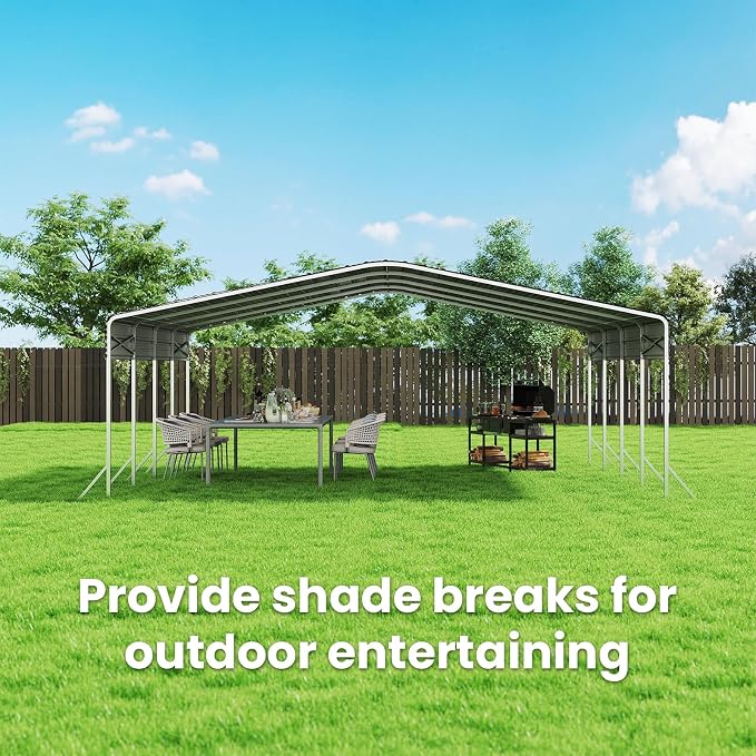 20x20ft Heavy Duty Metal Carport – Outdoor Galvanized Garage, Sturdy Structure - Image 7