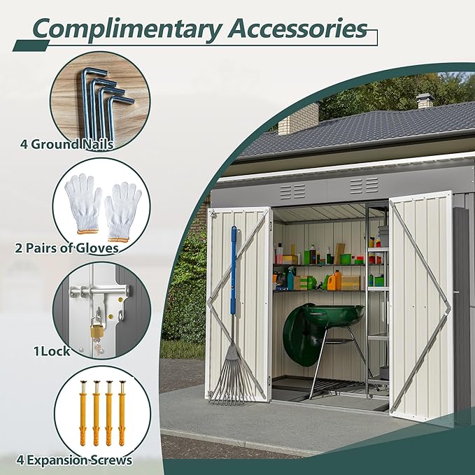 4'x8' Metal Shed Outdoor Storage Shed, Metal Steel Utility Tool Shed Storage - Image 4