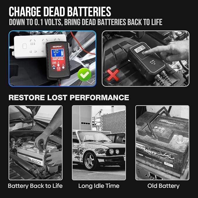 1.75-Amp Car Battery Charger, 6V and 12V Smart Fully Automatic Battery Charger - Image 3