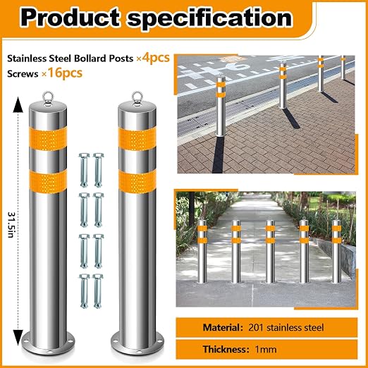 31.5 Inch Stainless Steel Bollard Post - Image 2