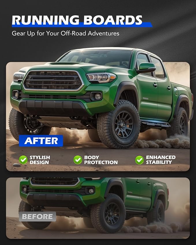 Running Boards Compatible with Toyota Tacoma Double Cab 2005-2023, 6.6" Side - Image 4