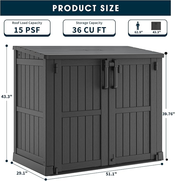 Outdoor Storage Shed 36 Cu. Ft. Resin Garden Horizontal Storage Large Capacity - Image 2