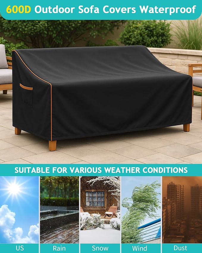 Outdoor Sofa Cover, Waterproof Patio Furniture Cover 90W x 36D x 33H inches - Image 6