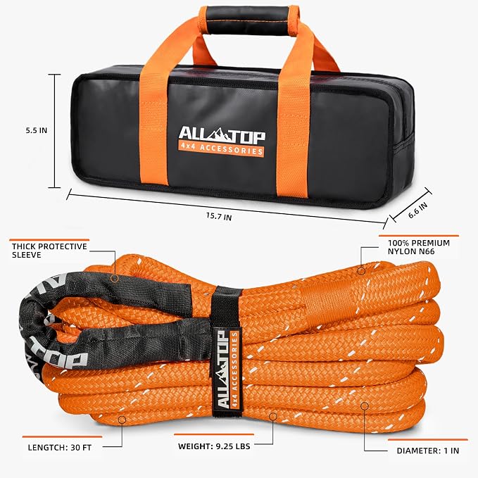 ALL-TOP Kinetic Recovery Rope 48000Lbs, 1in x 30ft, Heavy Duty 30+% Elasticity - Image 7