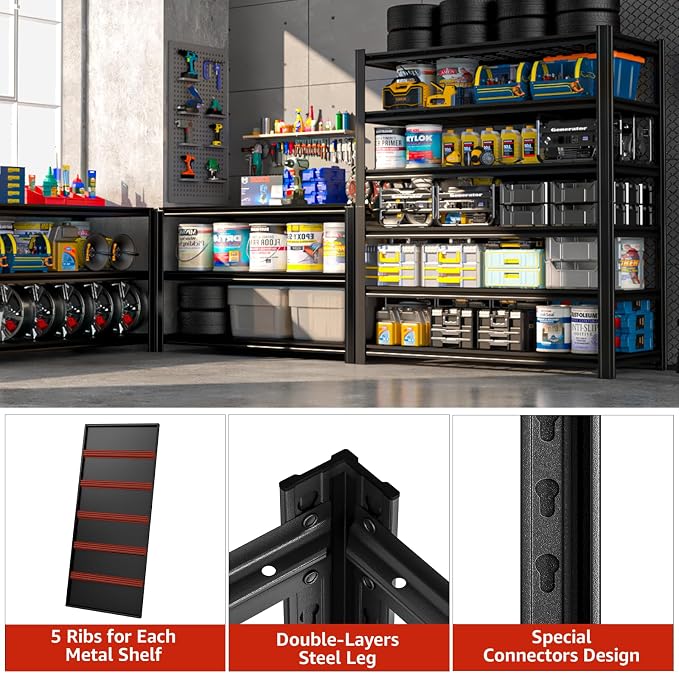84" H x 55.12" W 6 Tier Metal Garage Storage Shelves, 3600 LBS Heavy Duty - Image 6