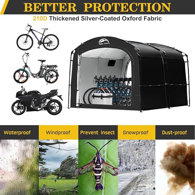 Happy Travel Bike Storage Tent, Outdoor 8×7×6.3ft Large 2-in-1 Portable Shed - Image 4