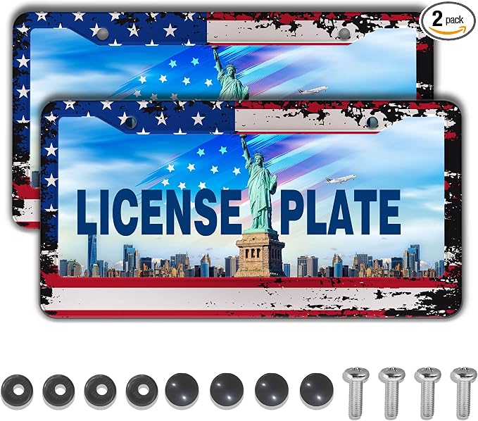 License Plate Cover Multicolor License Plate Frames Patriotic USA American Flag by Unknown