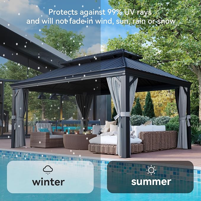 Aoxun 12' X 16' Permanent Hardtop Gazebo Aluminum Gazebo - Image 7
