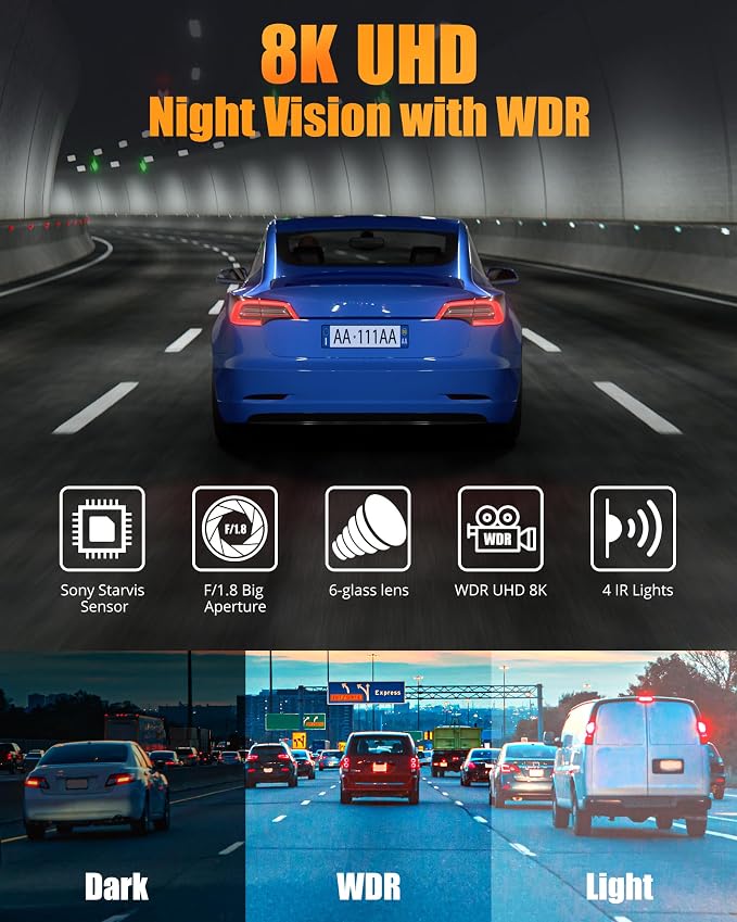 Dash Cam Front and Rear, 8K/2.5K UHD Dash Camera - Image 3