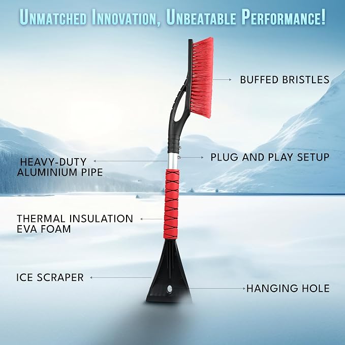 EcoNour 27" Aluminum Car Snow Scraper and Brush | Weaved Bristle Head - Image 4