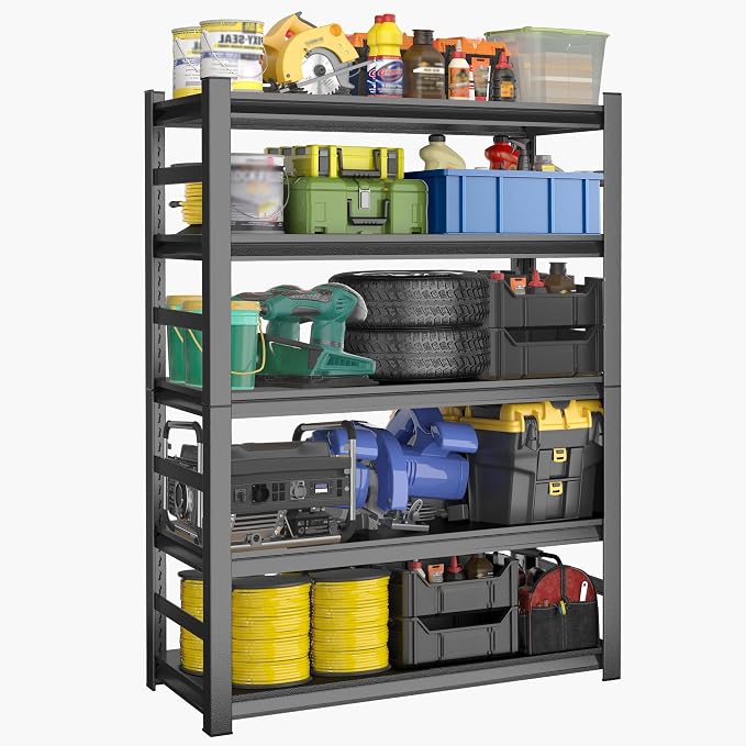 78" H, Metal Garage Shelving Heavy Duty 5-Tier Adjustable Storage Shelves Easy by HYMNXEMO