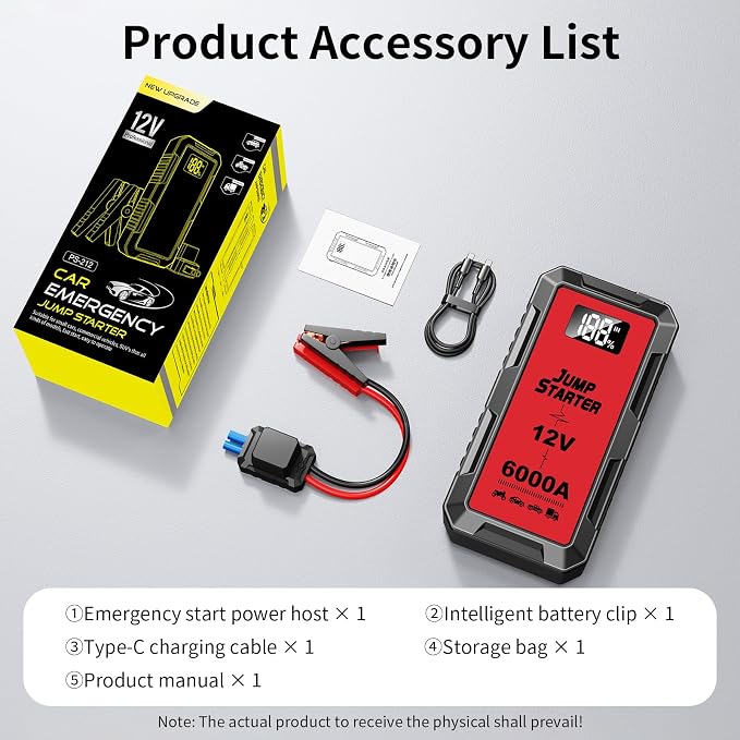 Car Battery Jump Starter with 6000A Peak Smart Clip LCD Display and 3 Modes - Image 7
