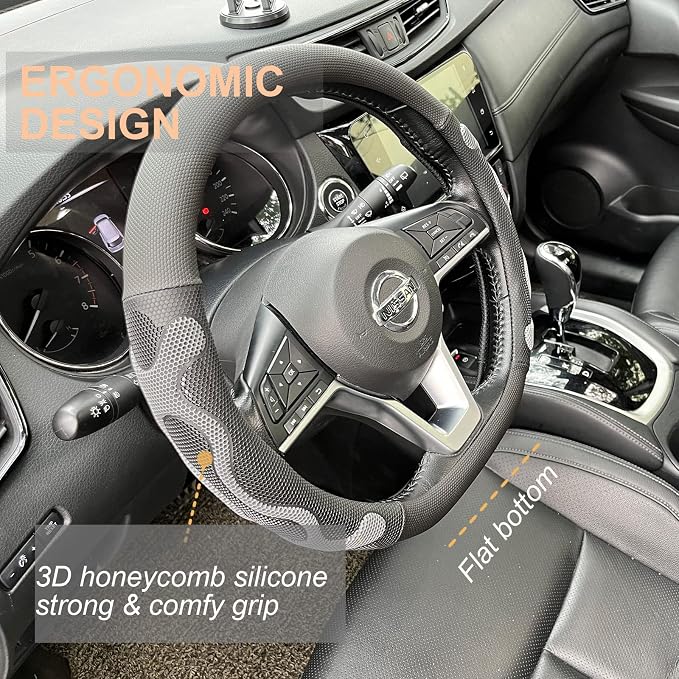 PINCTROT D Shaped Comfy Grip Steering Wheel Cover, Anti-Slip Design, Flat - Image 2