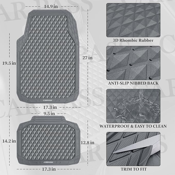 CAR PASS Gray Rubber Car Mats, All-Weather Floor Mats Full Set Durable - Image 5
