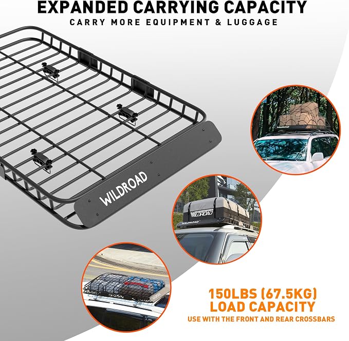 WILDROAD Roof Rack Cargo Basket, Upgraded 4” Fence Car Roof Basket - Image 7