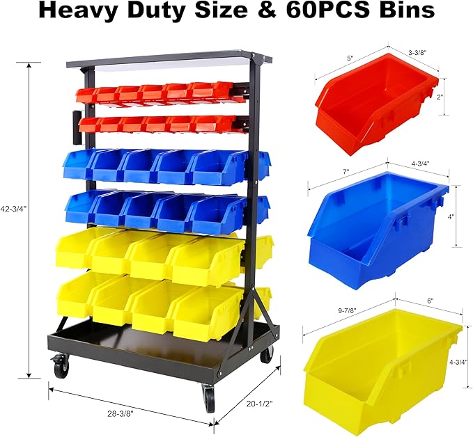 60 Parts Bin Rack Garage Storage Unit 6 Tiers System Steel Shelf - Image 2