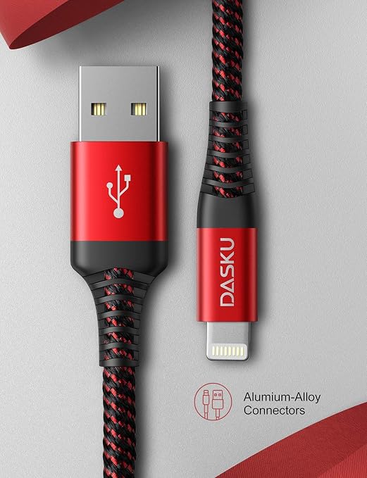 3 Pack 3 FT Lightning Cable Certified iPhone Charger Cable Red Nylon Braided - Image 6