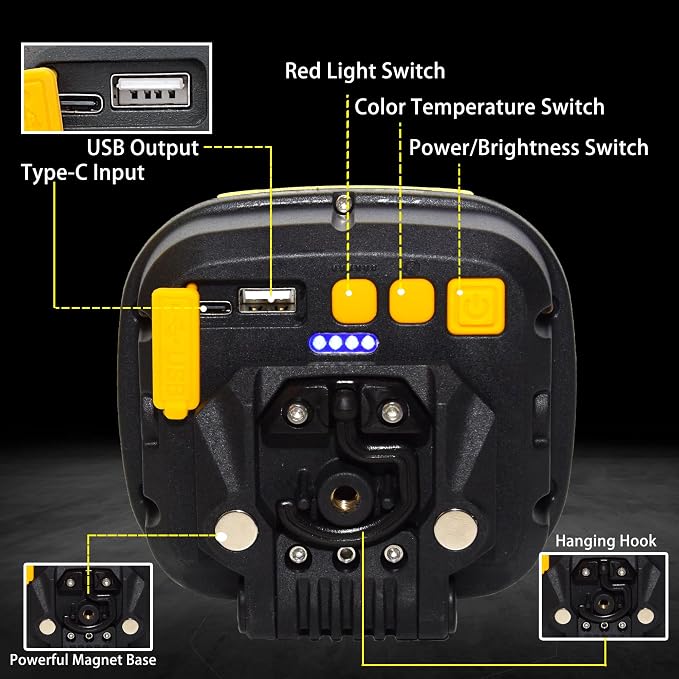 1Pack 5000LM Magnetic LED Work Light Rechargeable, 4-Level Brightness & 4-Tone - Image 7