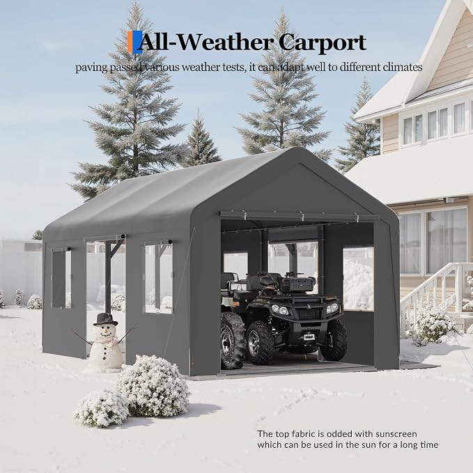 Carport, 13‘ x 20’ Heavy Duty Portable Garage All-Season Car Canopy w/Removable - Image 6