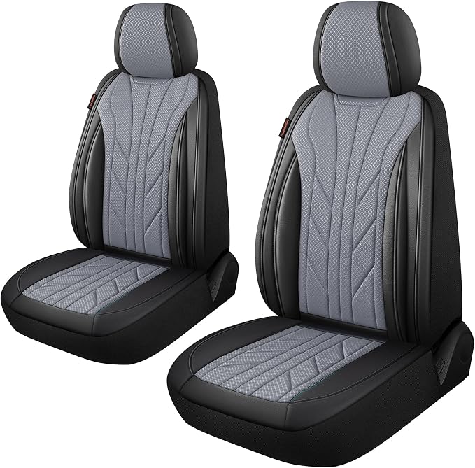 CAROMOP Luxury Faux Leather&Fabric Car Seat Covers 2 Front Seats by CAROMOP