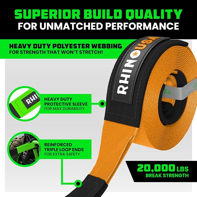 Rhino USA Recovery Tow Strap-20, 024lb Break Strength- Emergency Recovery Strap - Image 2