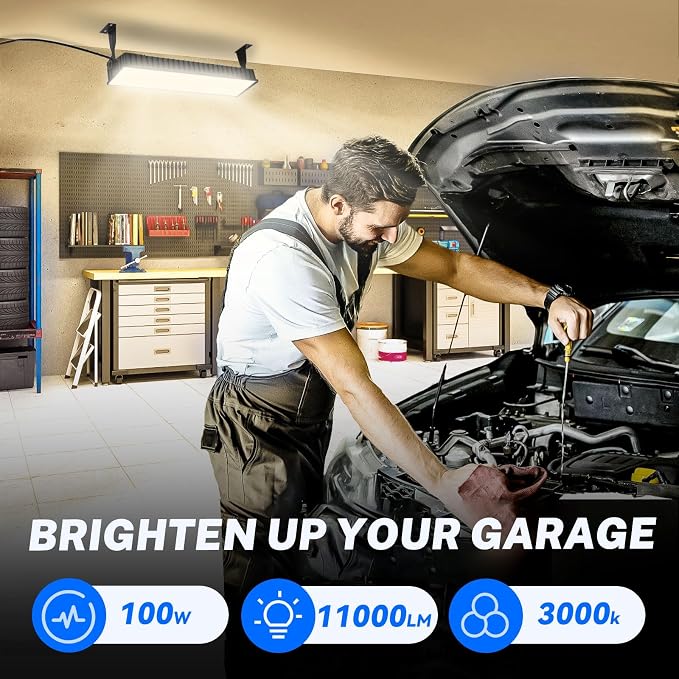 2 Pack LED Shop Lights, 100W 11000LM 3000K Warm White Plug in Garage Light - Image 2