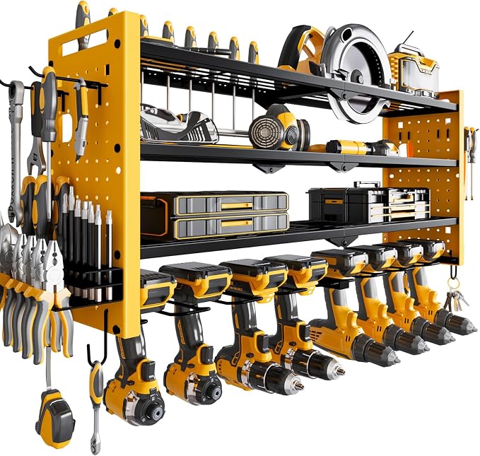 Power Tool Organizer Wall Mount, Cordless Drill Organizer, 4 Layers Large by NattyDot